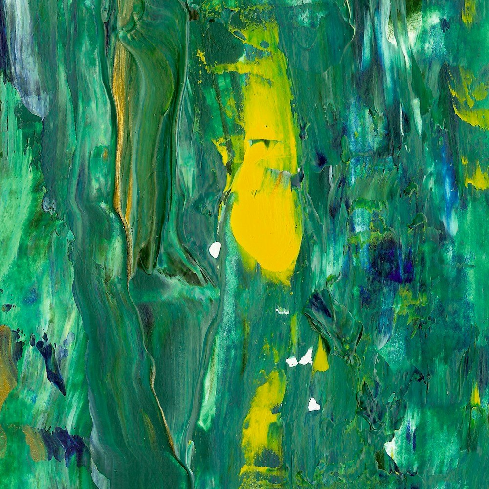 Finished green and yellow abstract acrylic canvas painting